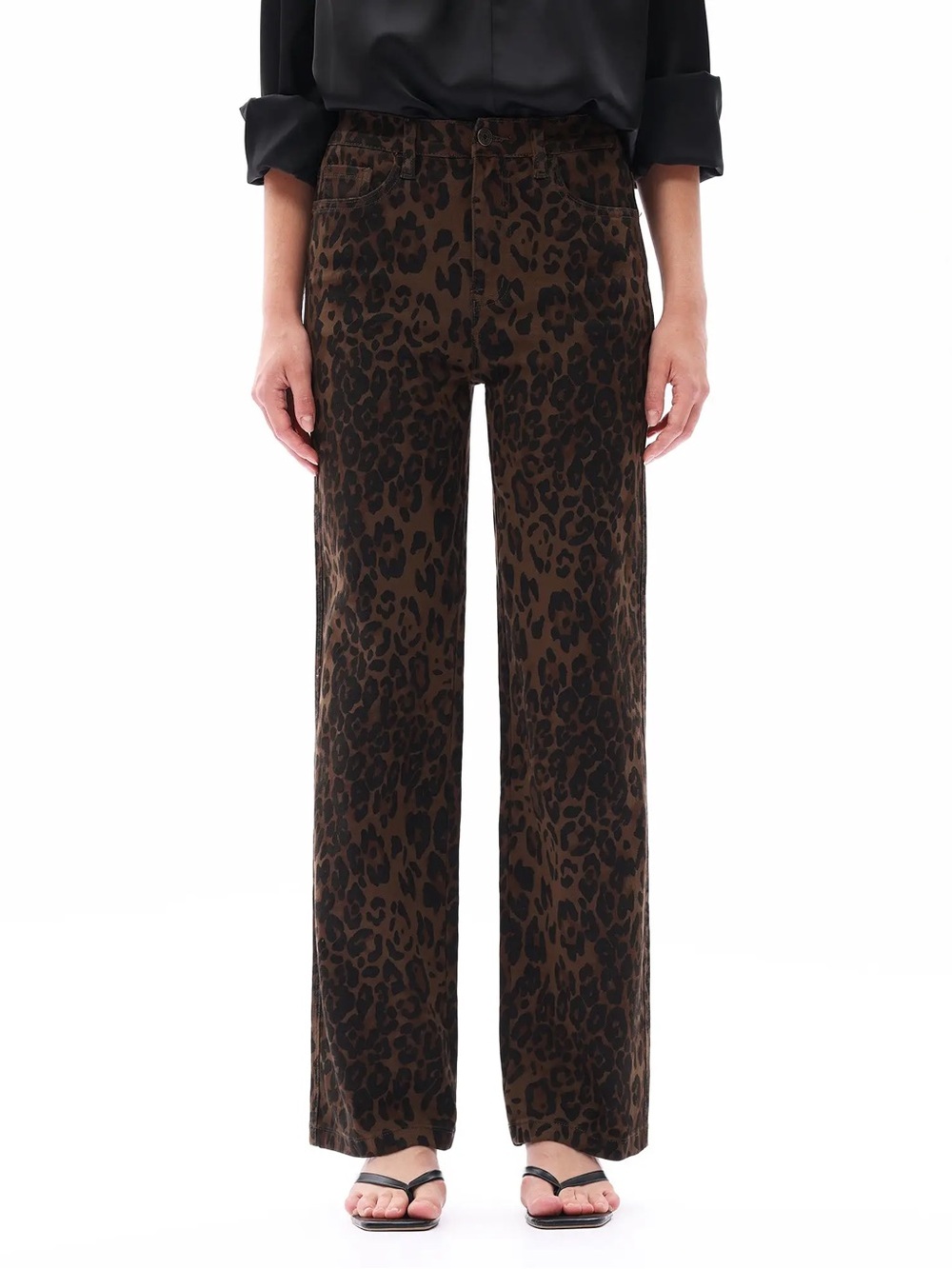 Oneso Brown and Black Leopard Print Relaxed Straight High Rise Leg Jeans